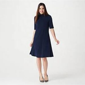 Susan Graver Mock Neck Dress - Elbow Sleeve, Stretch Knit, Casual, Small‎